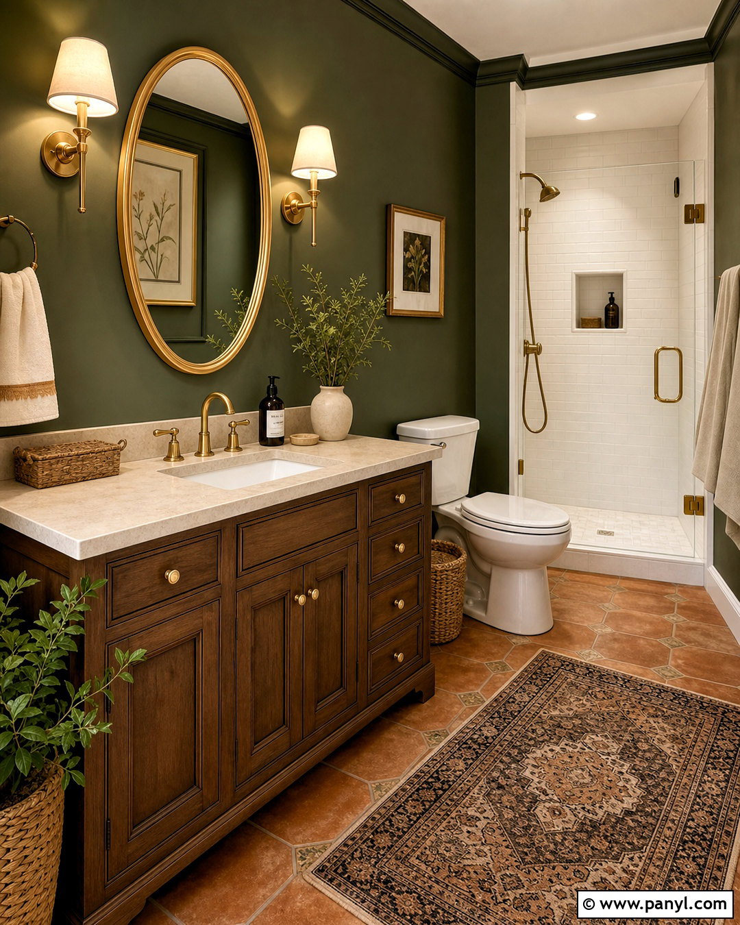 Dark Olive Green And Antique Gold Bathroom - 20 dark green and gold bathroom ideas