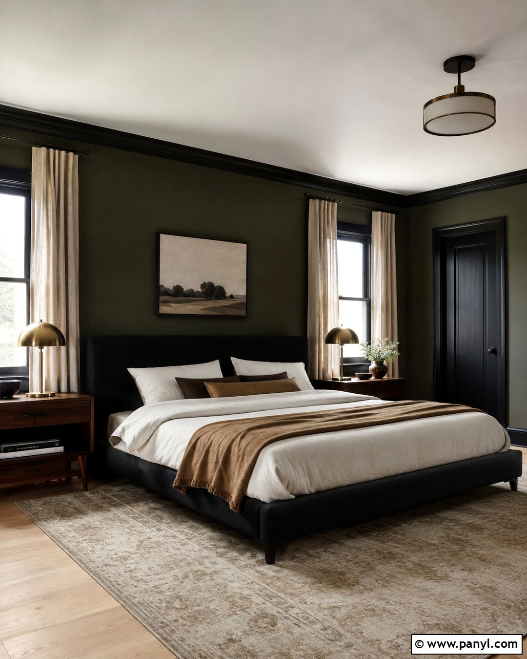 Dark Olive Green Bedroom With Black Trim - 20 Olive Green Walls With Black Trim Ideas