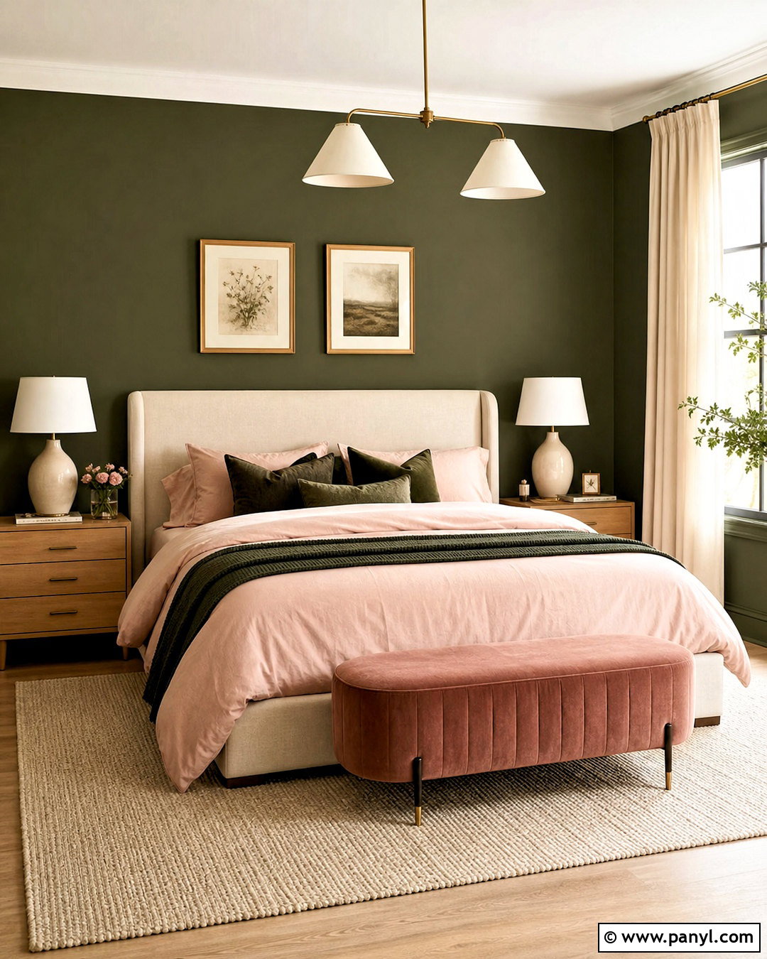 Dark Olive Green Bedroom With Blush Pink - 20 dark olive green bedroom ideas