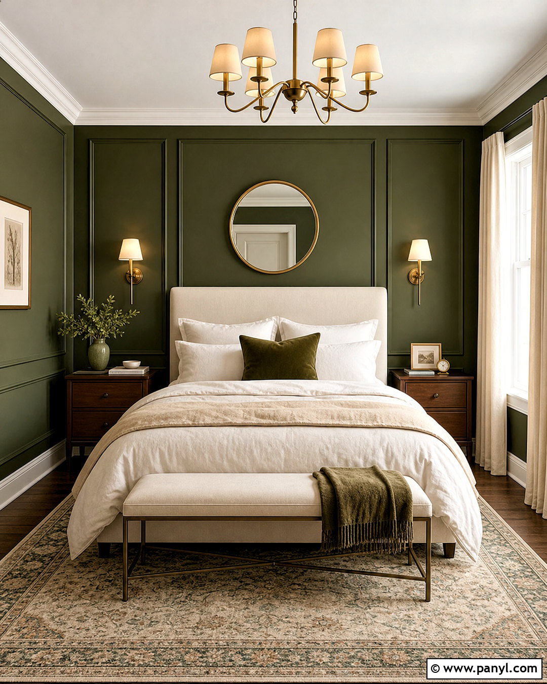 Dark Olive Green Bedroom With Brass Accents - 20 dark olive green bedroom ideas