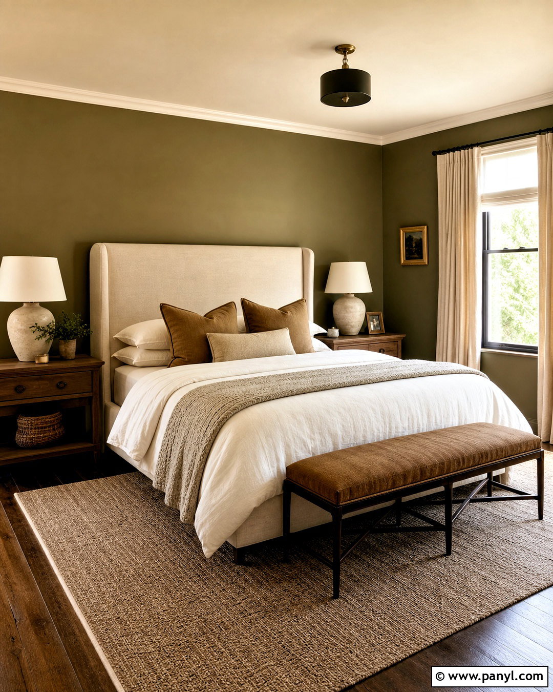 Dark Olive Green Bedroom With Cream Bedding - 20 dark olive green bedroom ideas