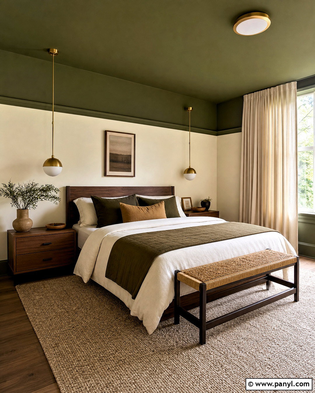 Dark Olive Green Bedroom With Painted Ceiling - 20 dark olive green bedroom ideas