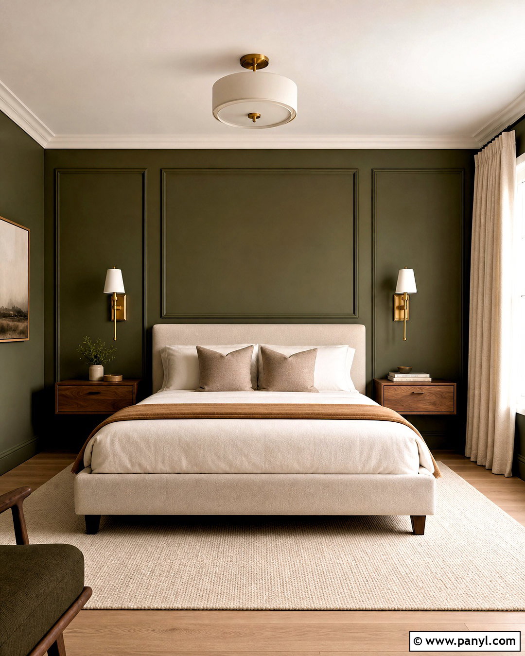 Dark Olive Green Bedroom With Wall Paneling - 20 dark olive green bedroom ideas