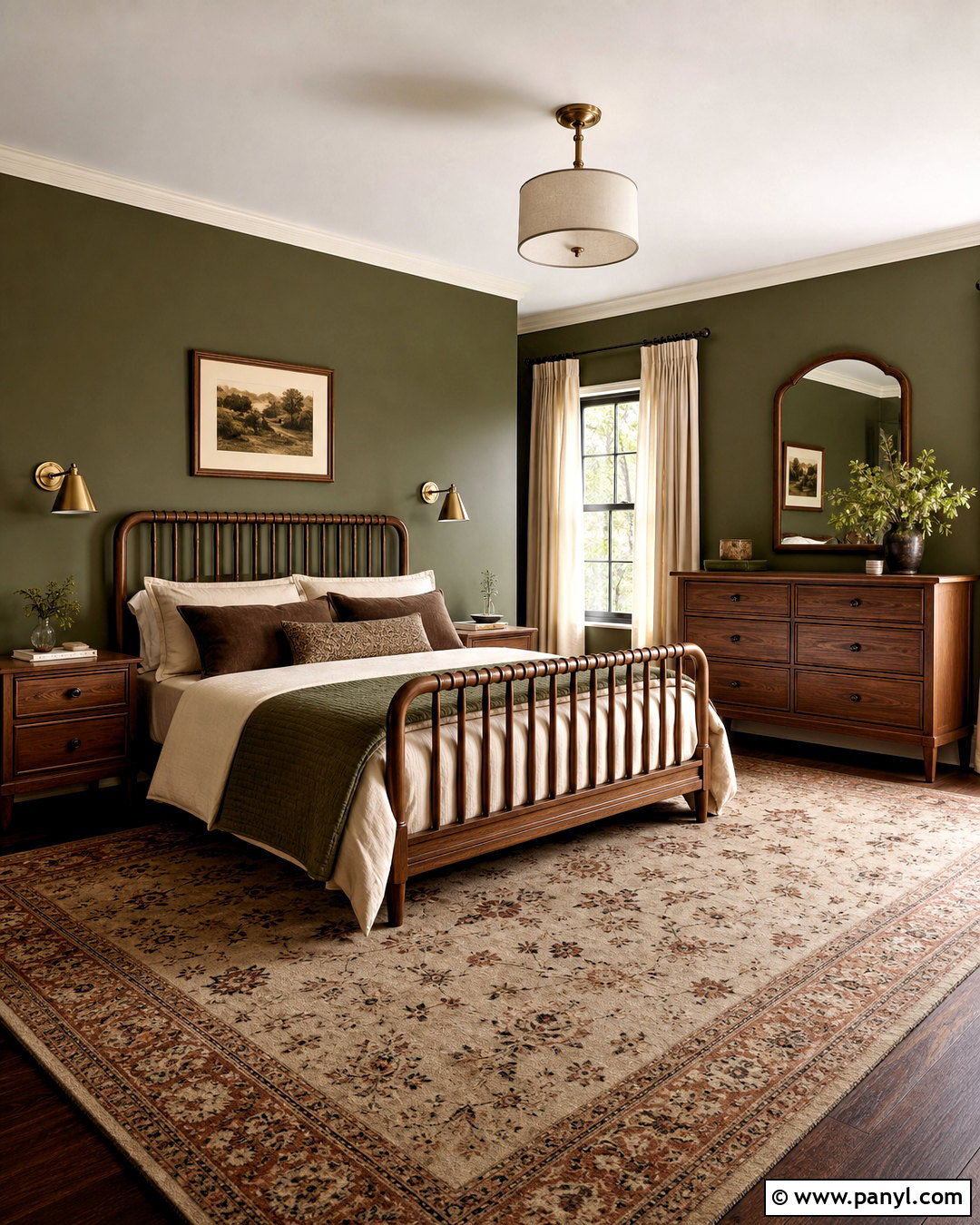 Dark Olive Green Bedroom With Walnut Furniture - 20 dark olive green bedroom ideas