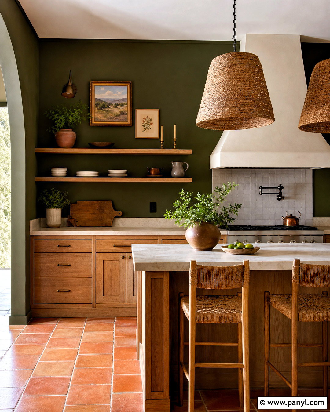Dark Olive Green Kitchen Walls With Terracotta - 20 dark green kitchen walls