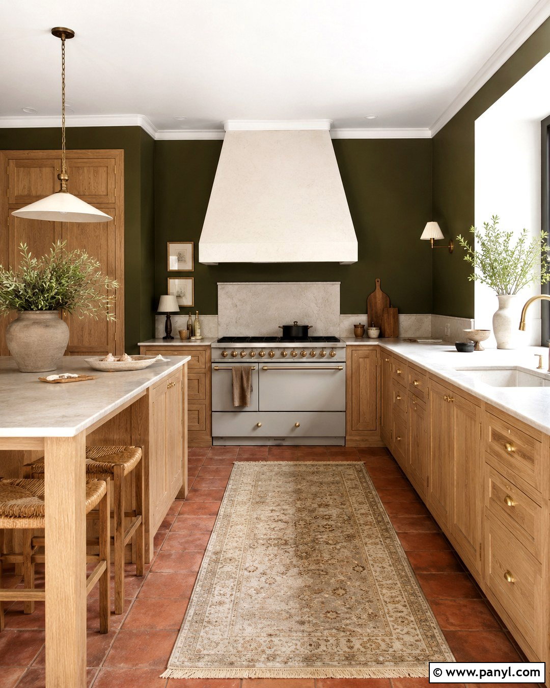 Dark Olive Green Walls With Natural Oak Cabinets - 20 Dark Green Kitchen Walls Oak Cabinets