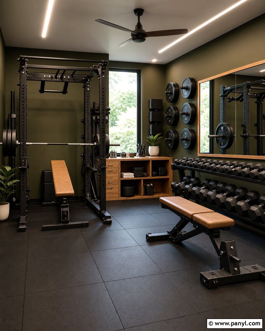 Dark Olive Green Weight Room - 20 Modern Home Gym With Green Accent Wall Ideas