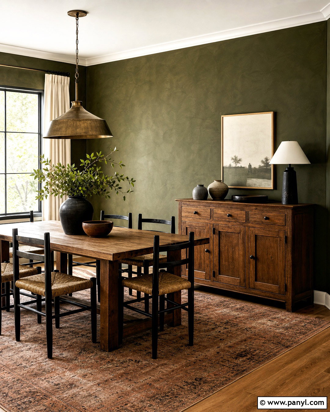 Dark Olive Limewash Walls In A Dining Room - 20 dark limewash walls