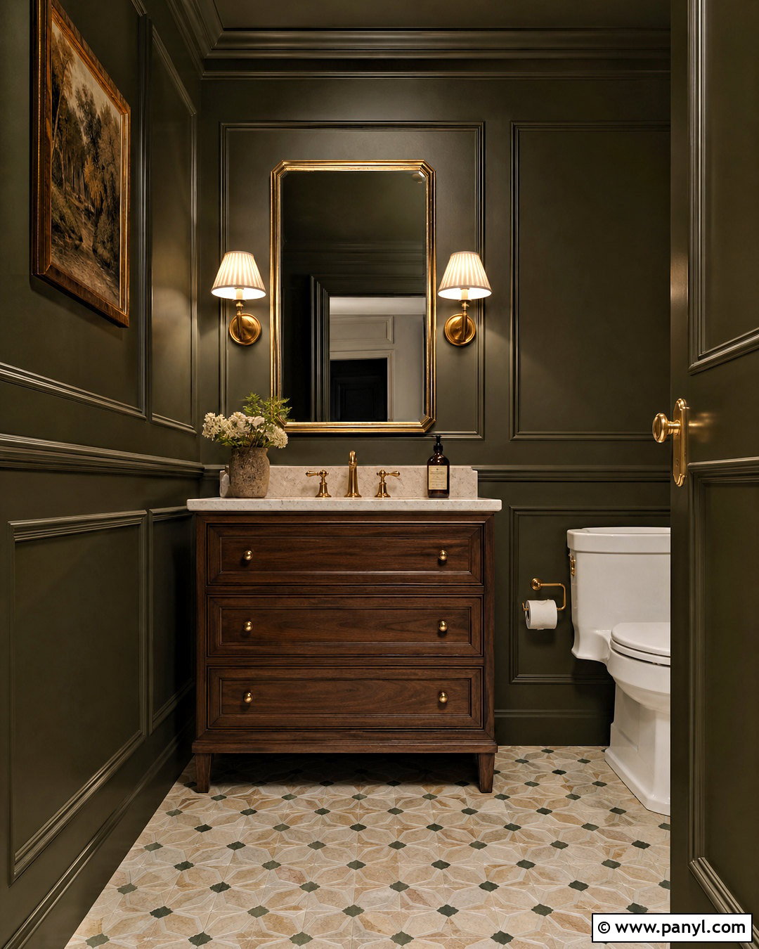 Dark Olive Powder Room - 20 dark powder room ideas