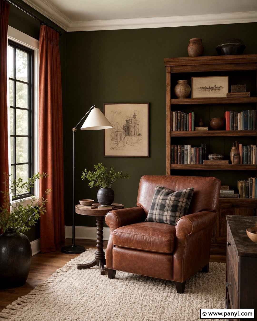 Dark Olive Reading Room Walls - 30 dark wall paint ideas