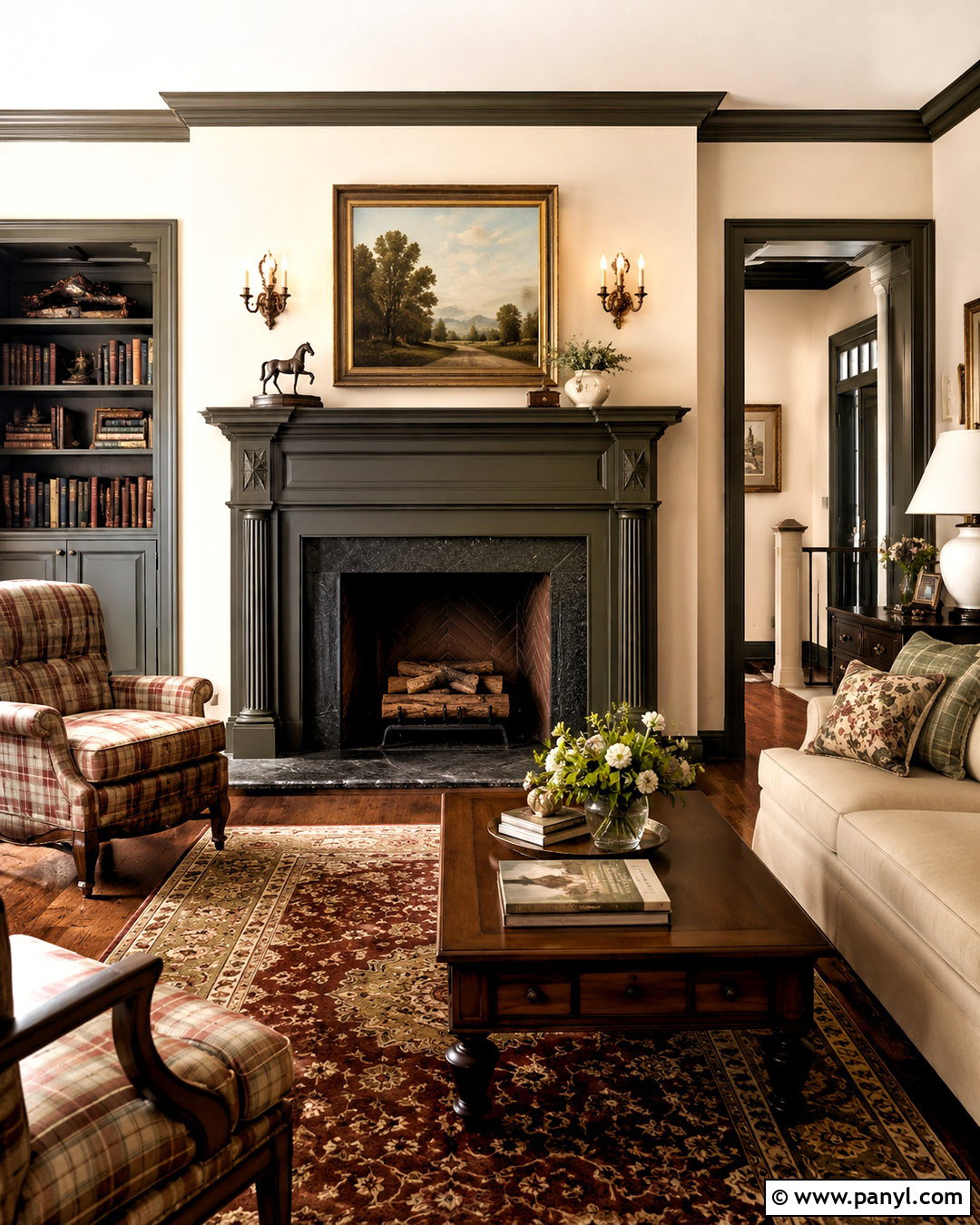 Dark Olive Traditional Fireplace - 20 dark painted fireplace ideas