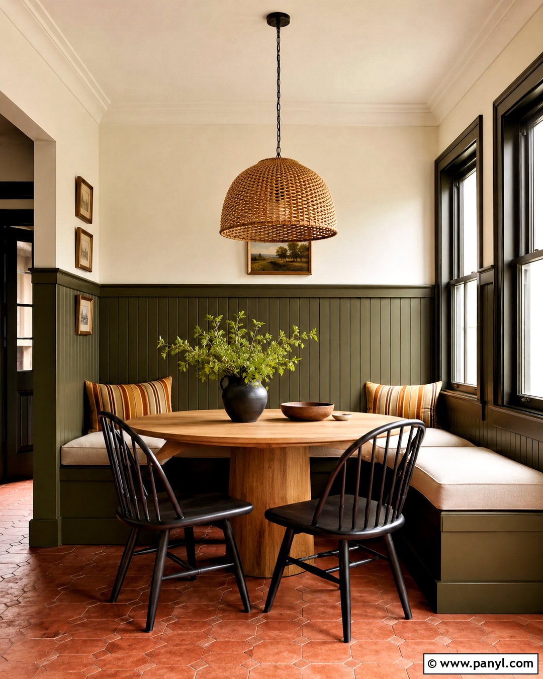 Dark Olive Wainscoting Breakfast Nook - 20 dark wainscoting ideas