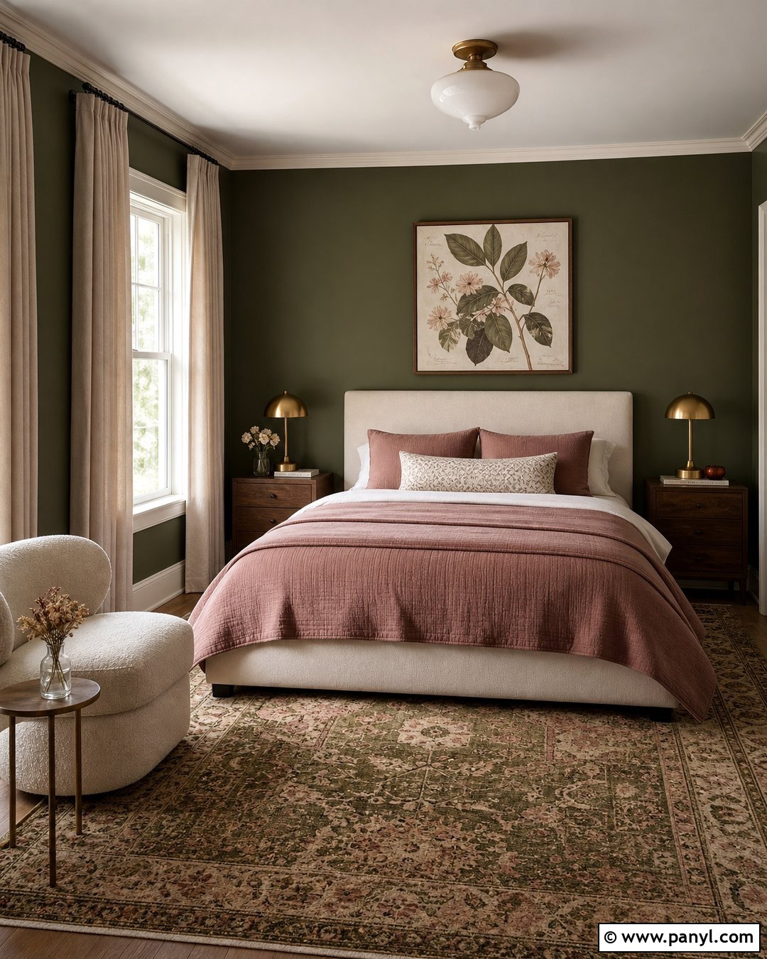 Dark Olive Walls With Blush Decor - 25 Dark Olive Walls