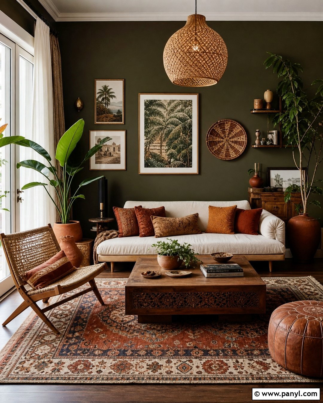 Dark Olive Walls With Boho Decor - 25 Dark Olive Walls