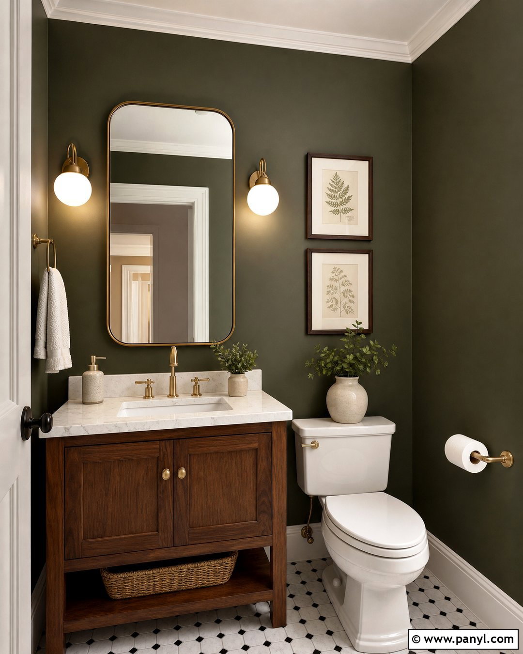Dark Olive Walls With Brass Accents - 25 Dark Olive Walls