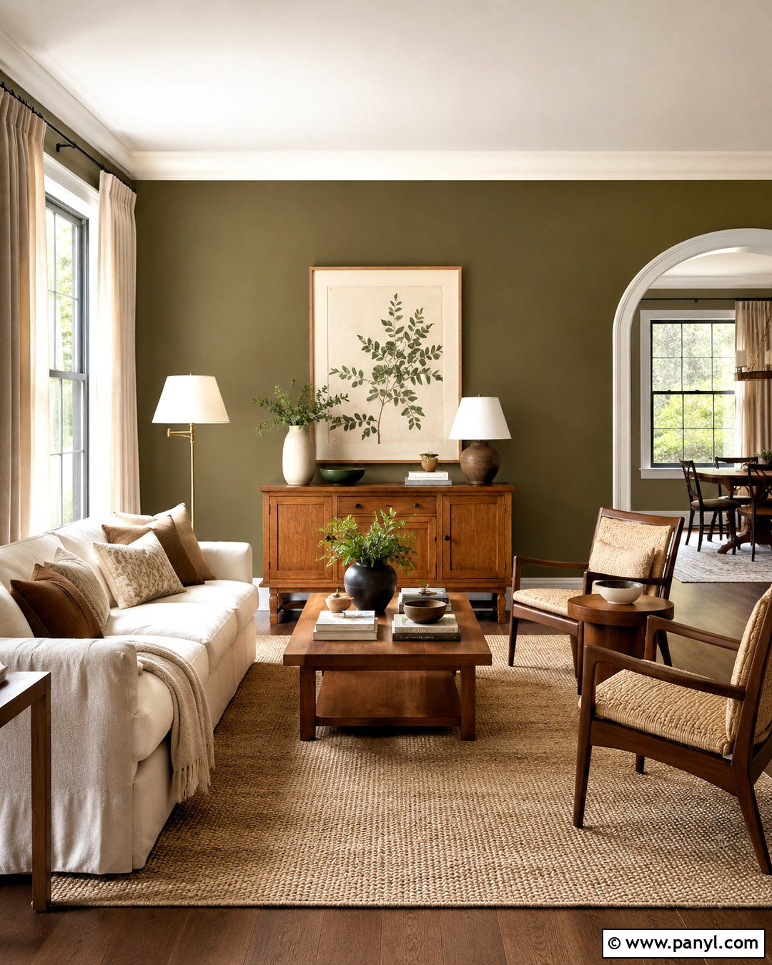 Dark Olive Walls With Cognac Leather - 20 olive walls living room ideas