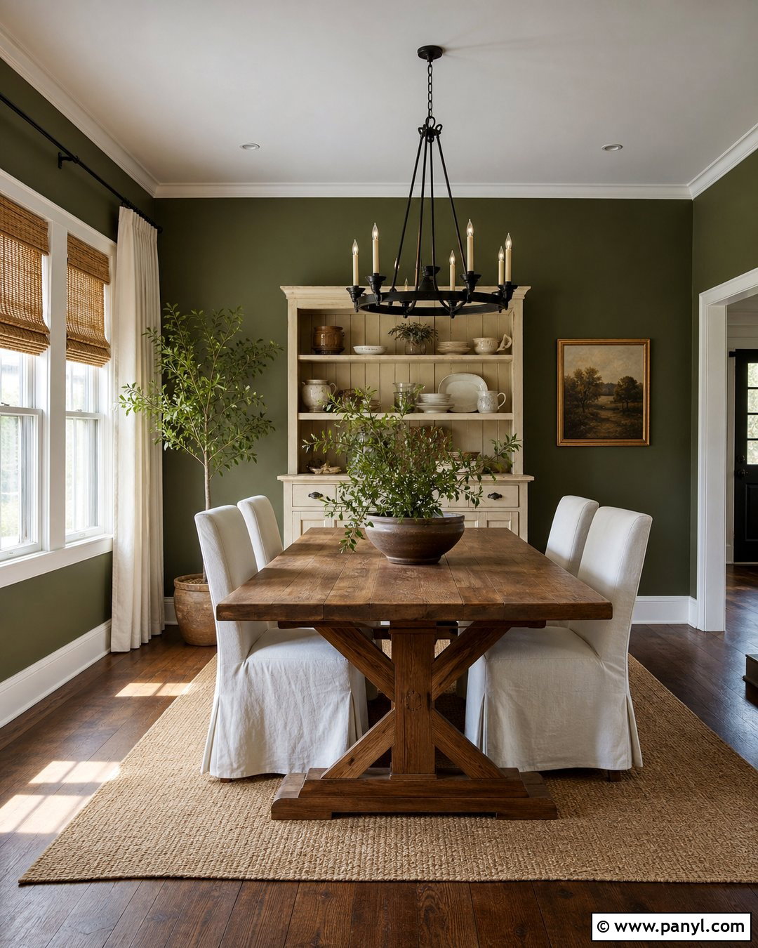 Dark Olive Walls With Farmhouse Decor - 25 Dark Olive Walls