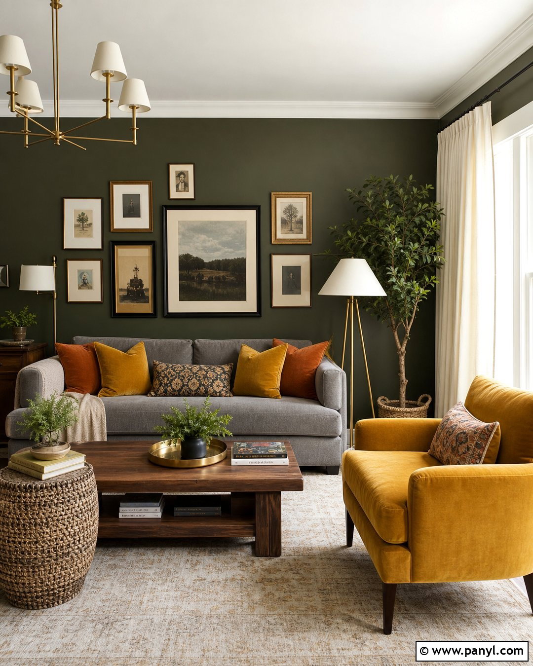 Dark Olive Walls With Mustard Yellow - 25 Dark Olive Walls