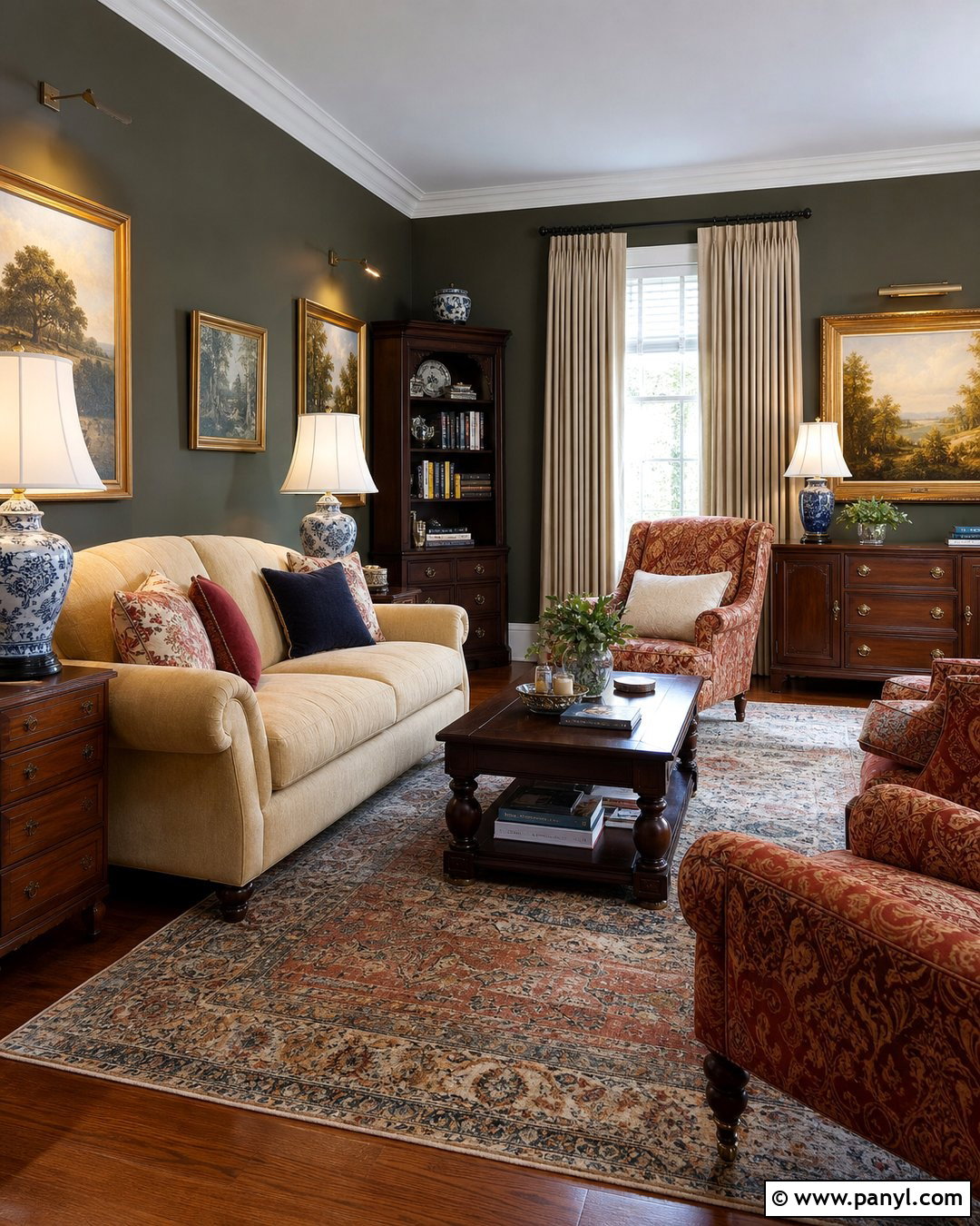 Dark Olive Walls With Traditional Decor - 25 Dark Olive Walls