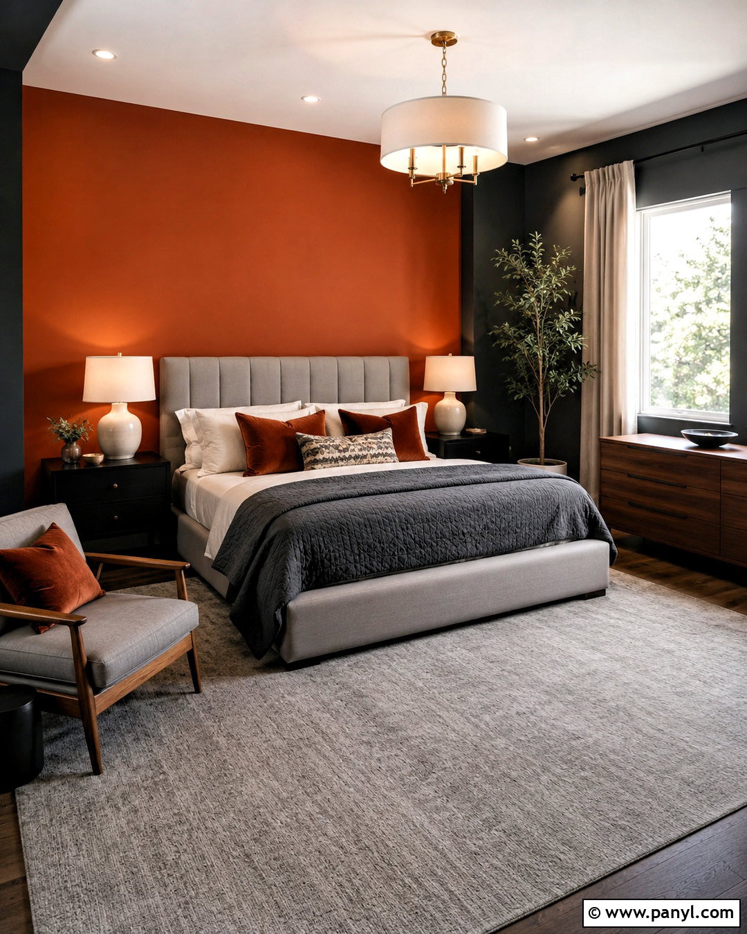 Dark Orange Bedroom With Charcoal Gray - 20 dark orange bedroom ideas