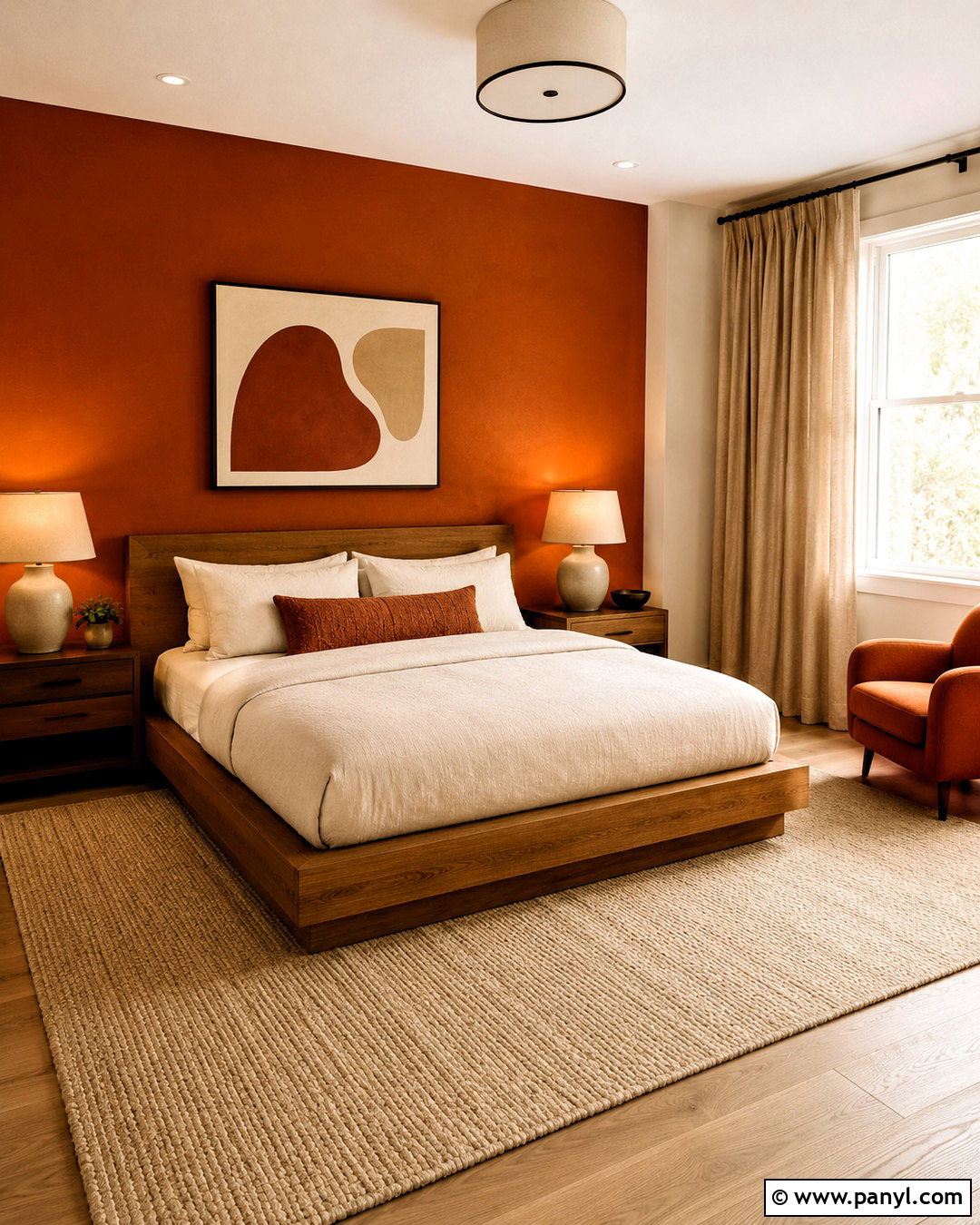 Dark Orange Bedroom With Cream Bedding - 20 dark orange bedroom ideas