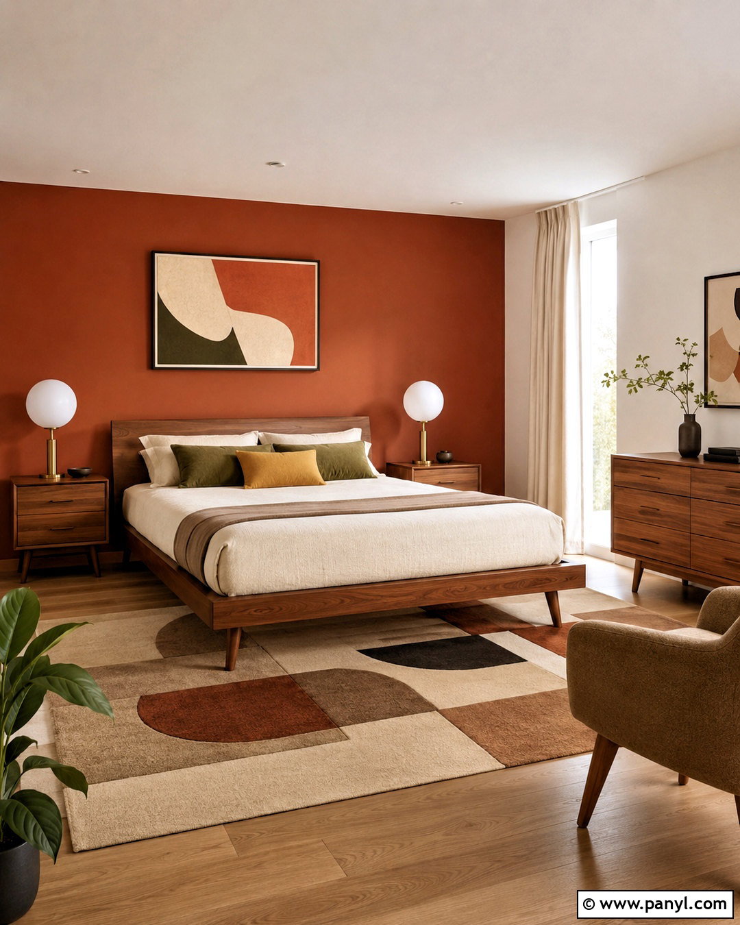 Dark Orange Midcentury Bedroom - 20 dark orange bedroom ideas