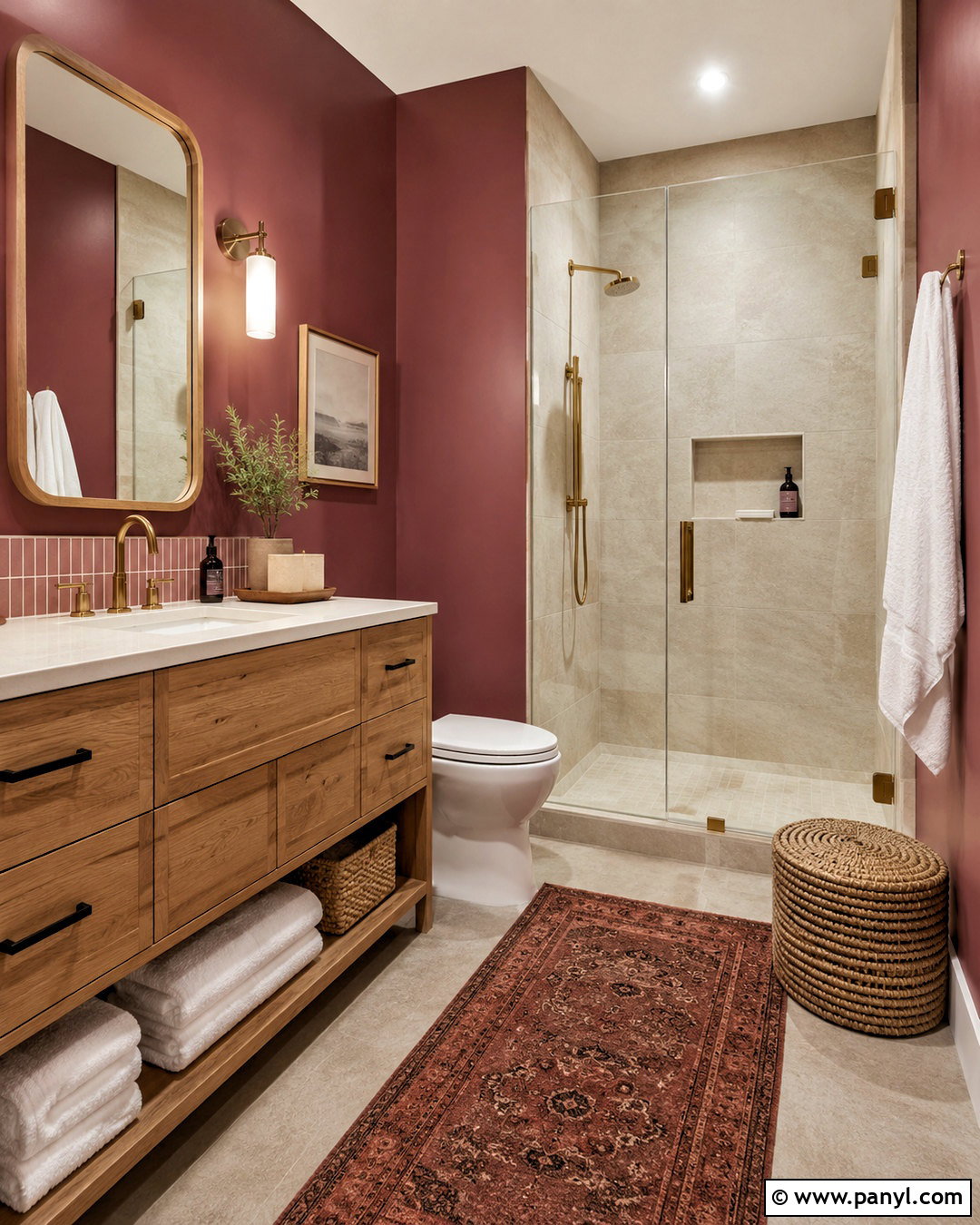 Dark Pink And Wood Bathroom - 20 dark pink bathroom ideas