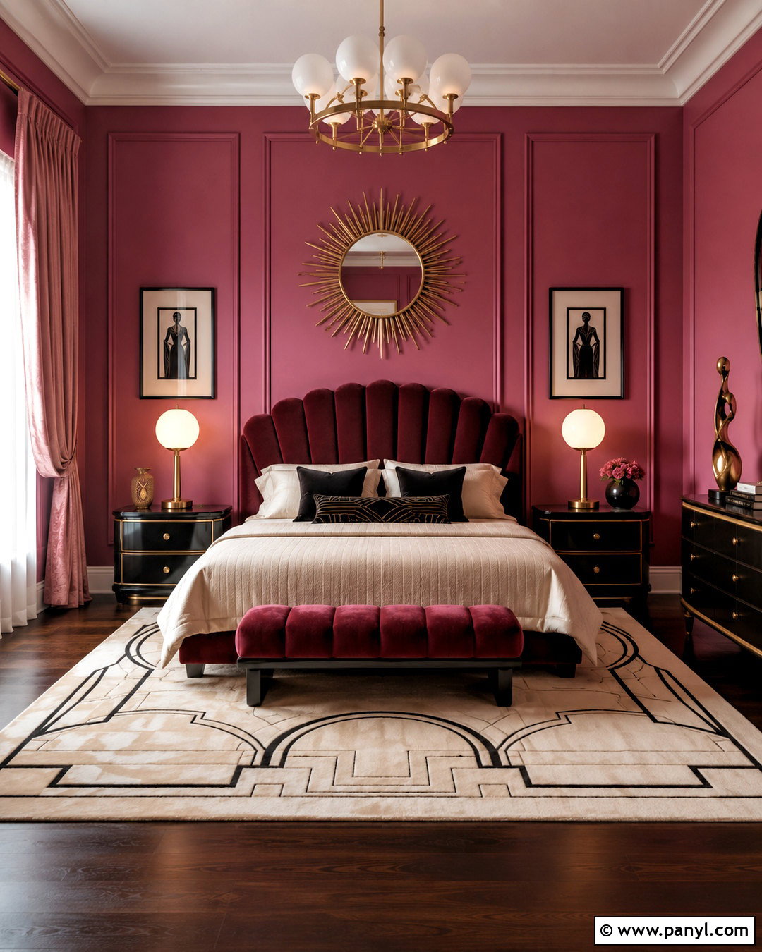 Dark Pink Art Deco Bedroom - 20 dark pink bedroom ideas