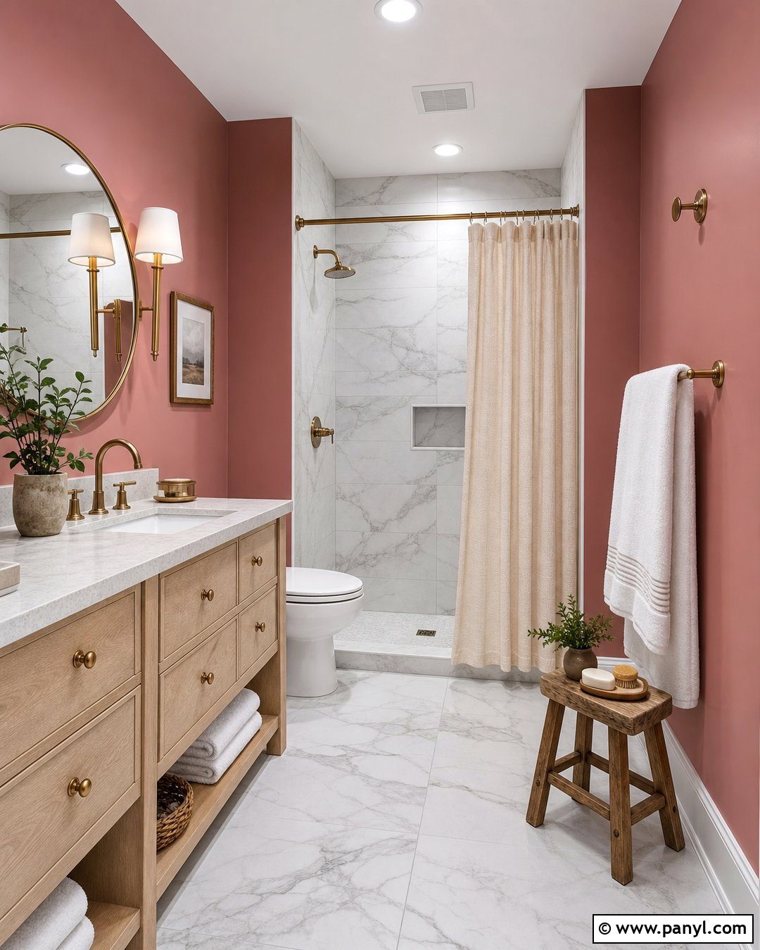 Dark Pink Bathroom With White Marble - 35 dark pink walls