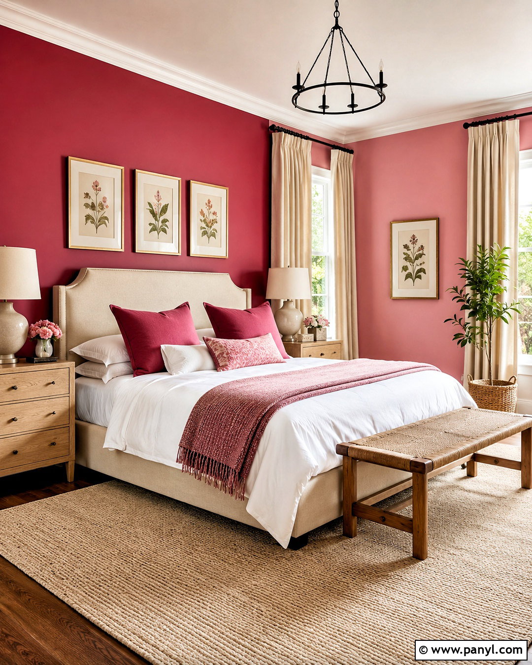 Dark Pink Bedroom With A Cream Accent Wall - 20 dark pink bedroom ideas