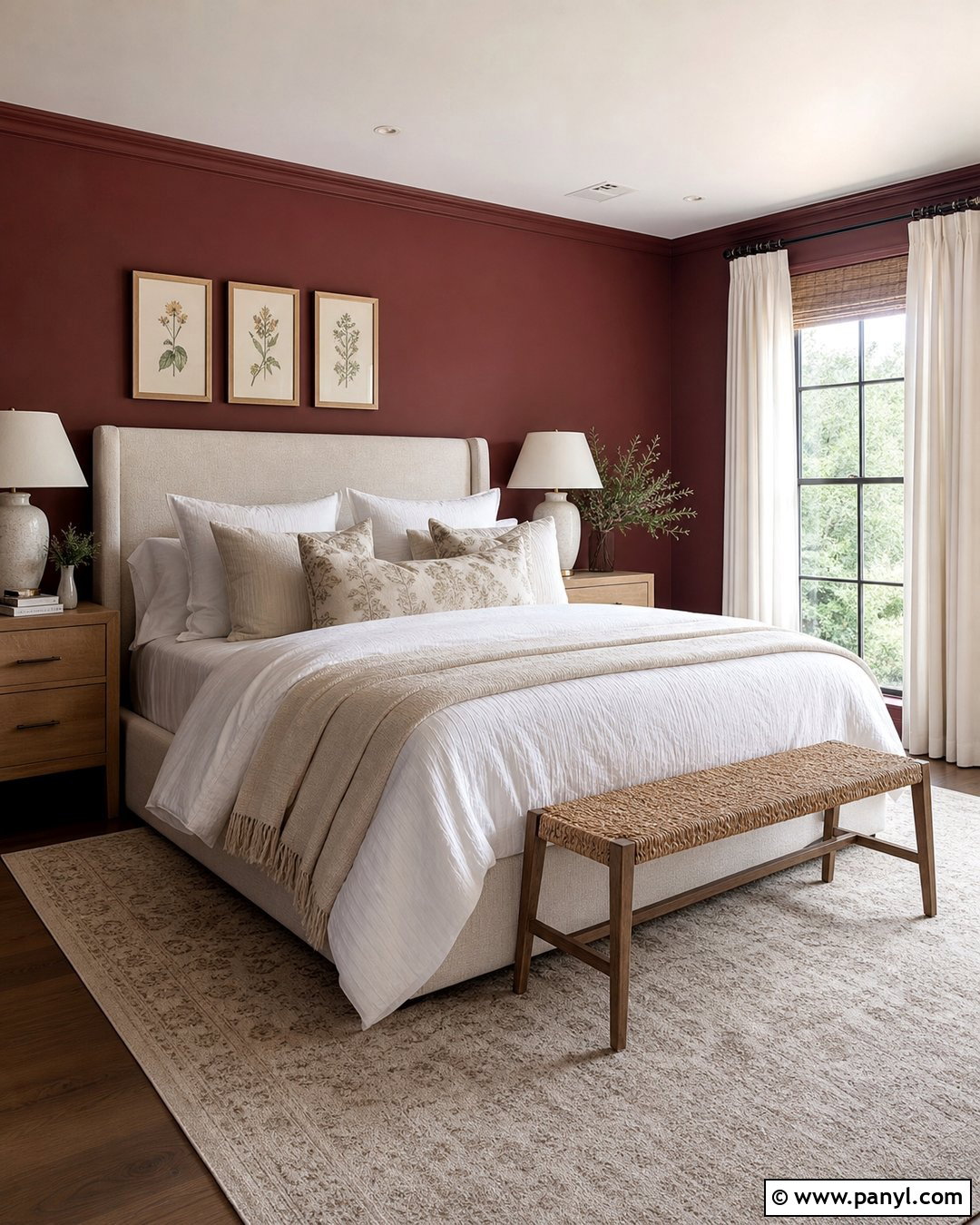 Dark Pink Bedroom With Cream Bedding - 35 dark pink walls