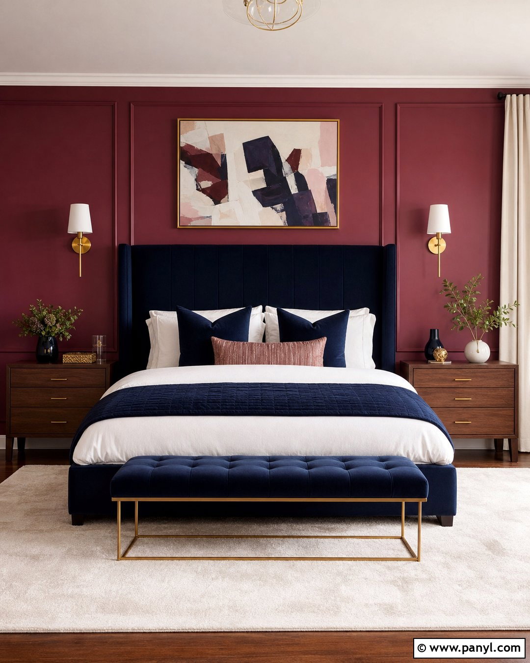 Dark Pink Bedroom With Navy Headboard - 35 dark pink walls