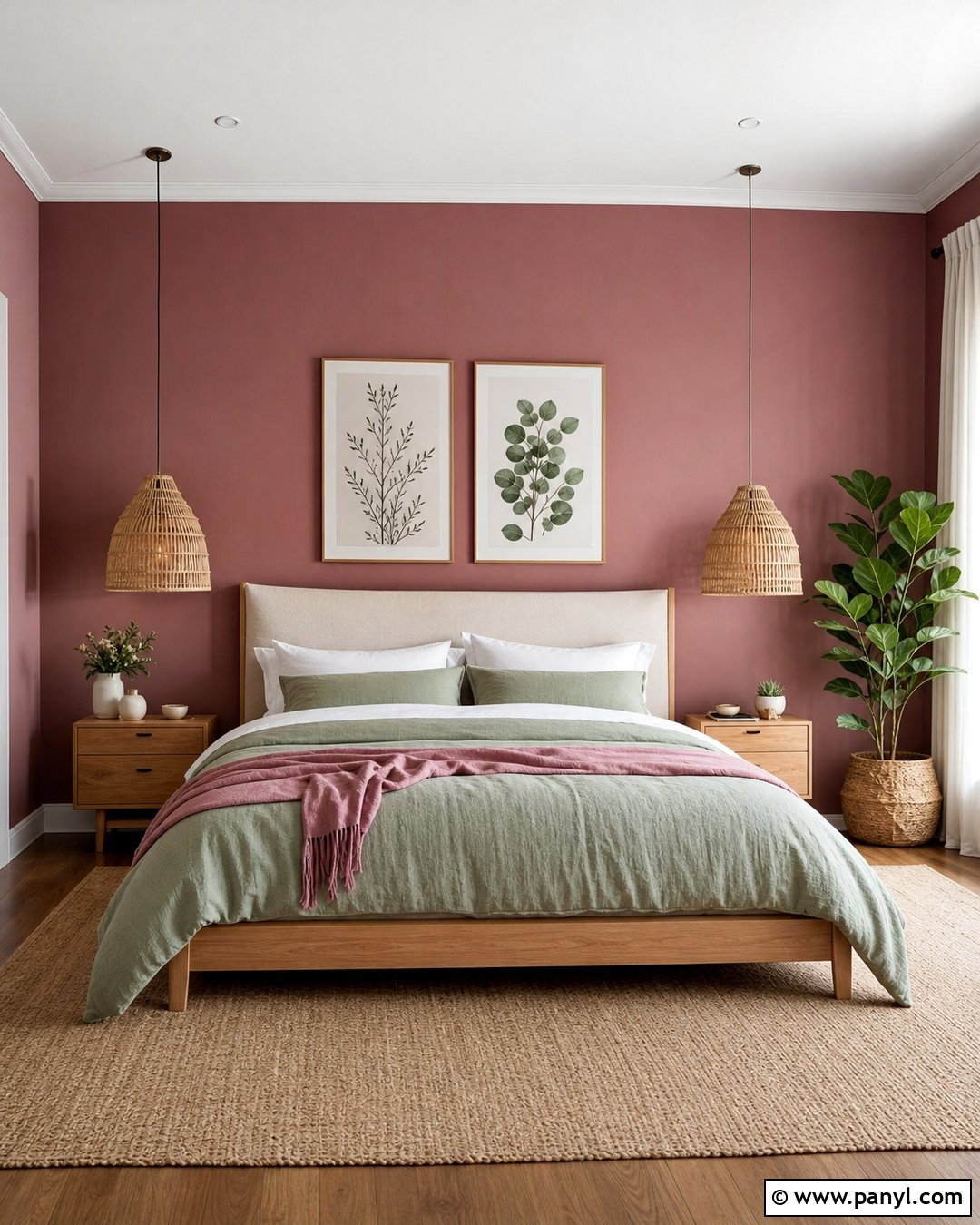Dark Pink Bedroom With Sage Green Bedding - 35 dark pink walls