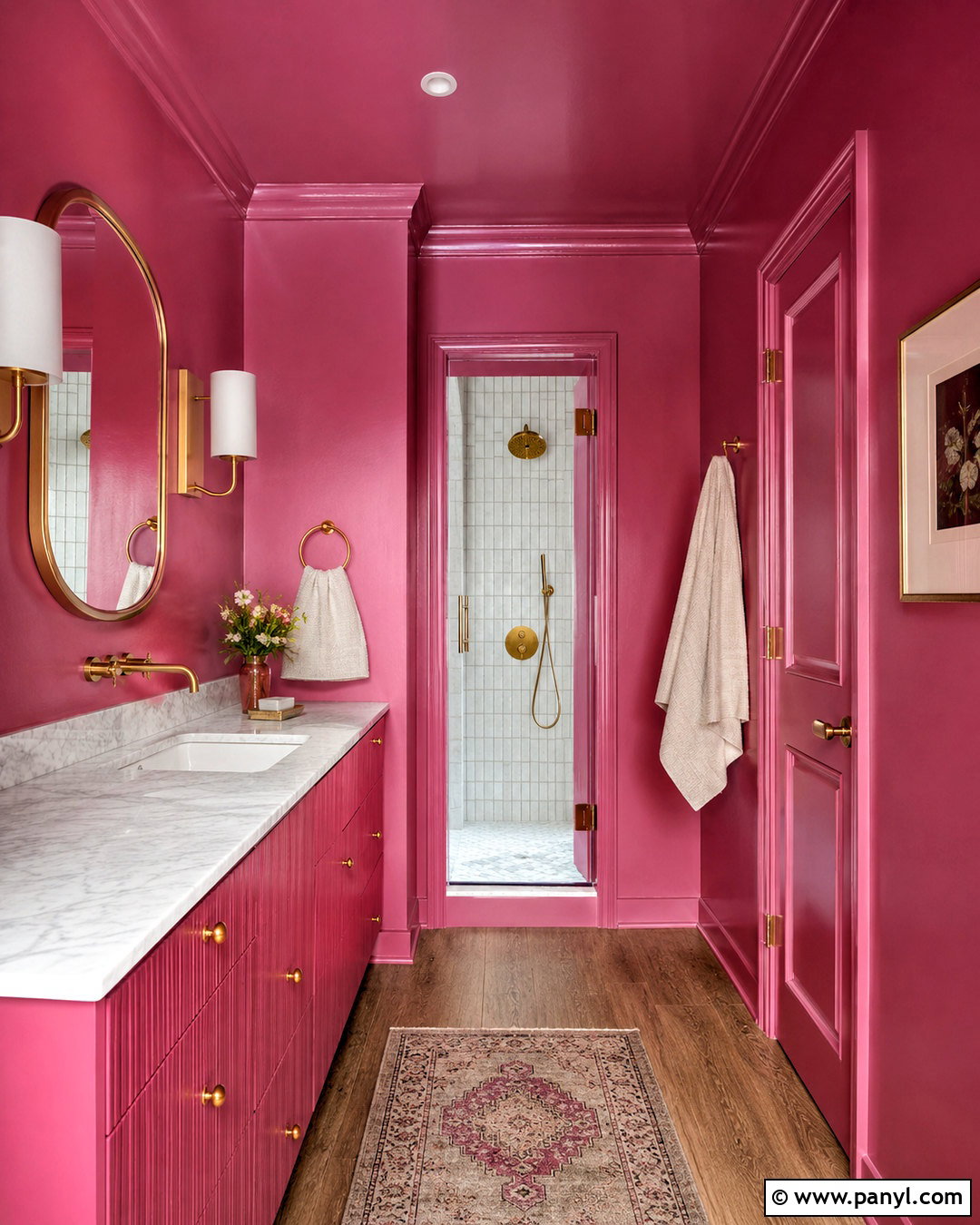 Dark Pink Color Drenched Bathroom - 20 dark pink bathroom ideas