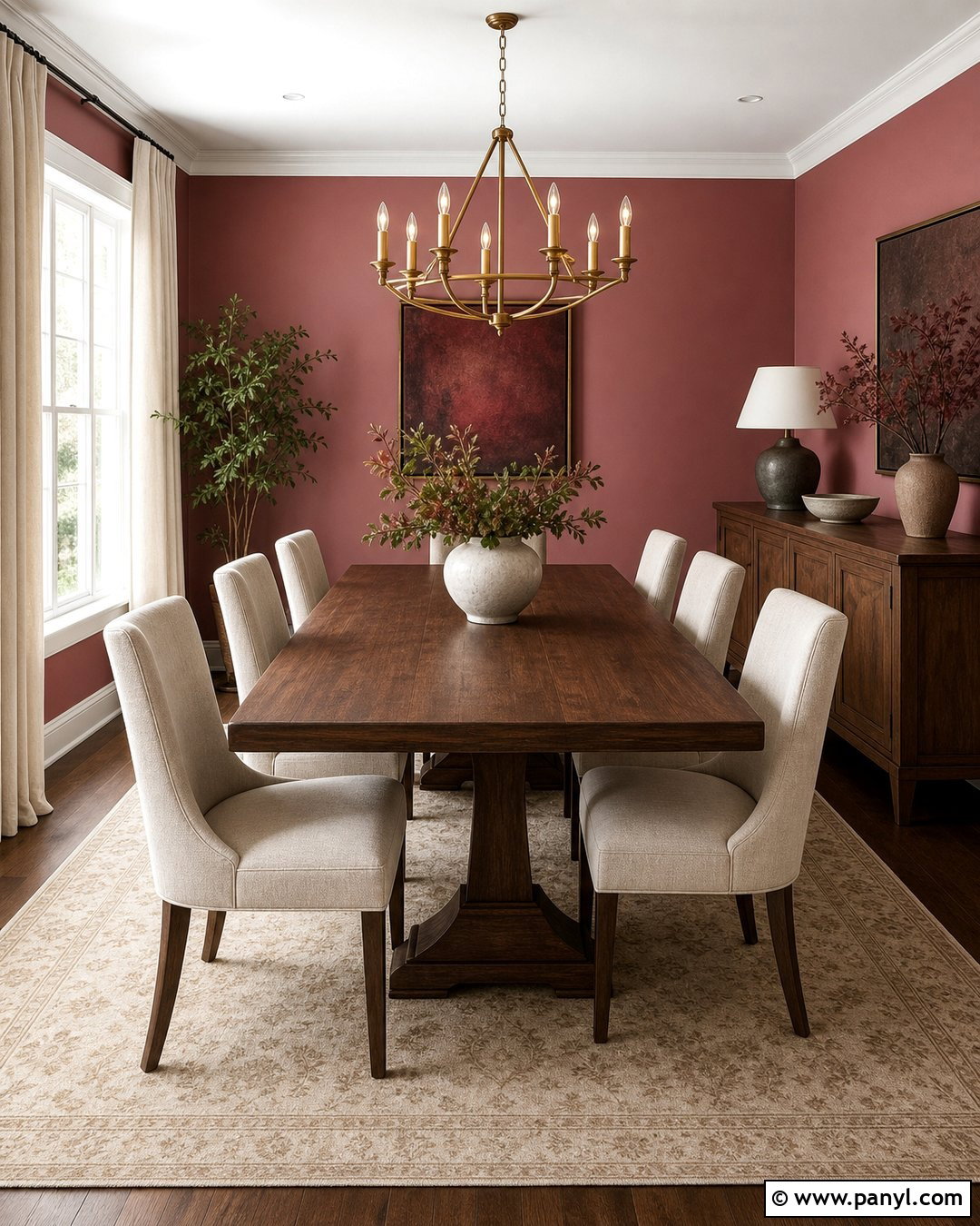 Dark Pink Dining Room With Walnut Table - 35 dark pink walls