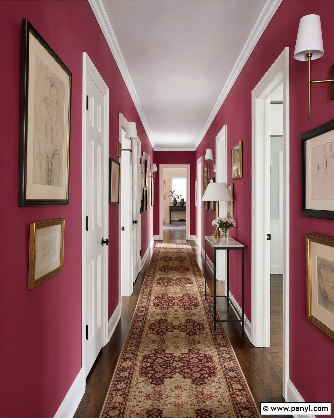 Dark Pink Hallway Gallery Wall - 35 dark pink walls