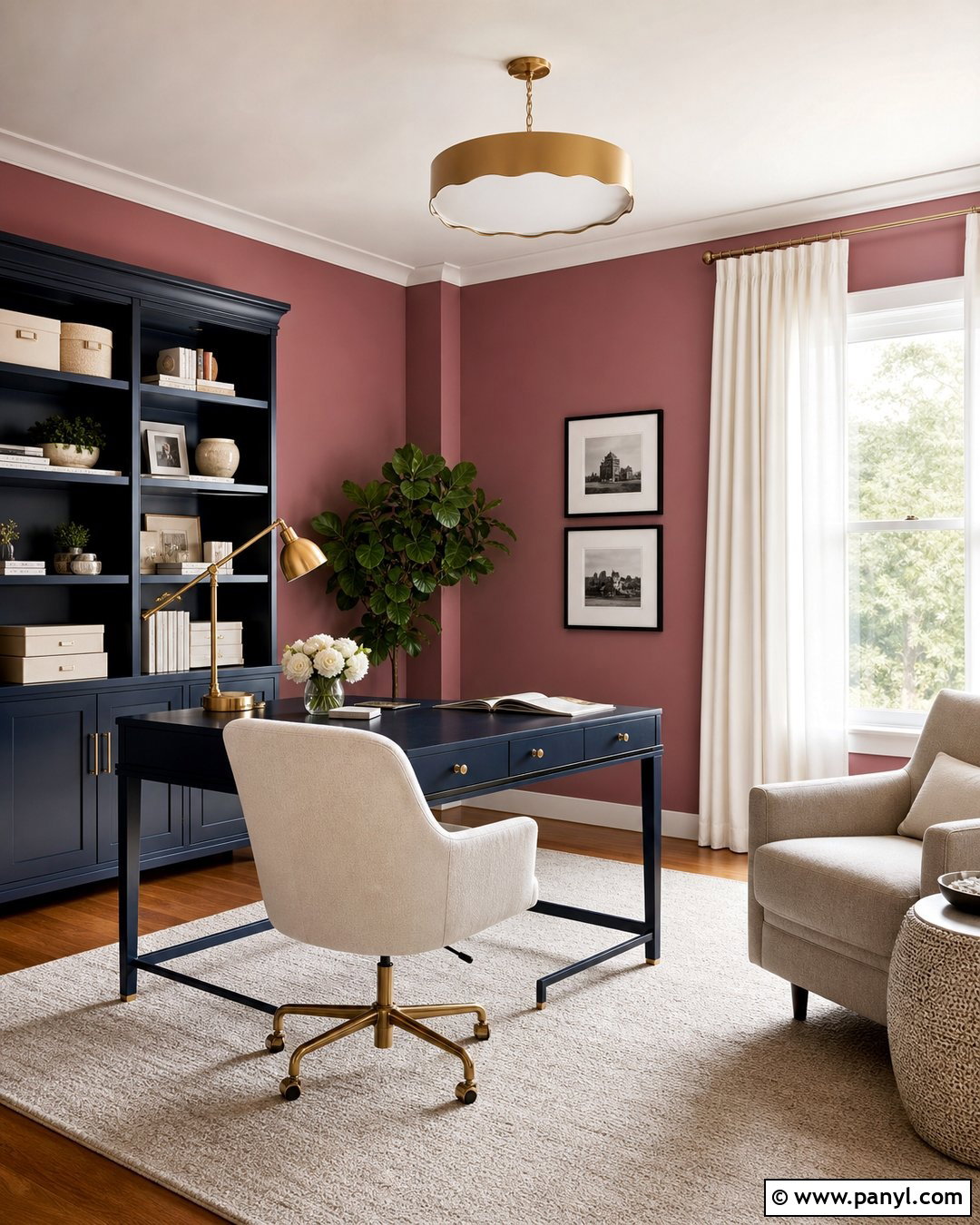 Dark Pink Home Office With Navy Desk - 35 dark pink walls