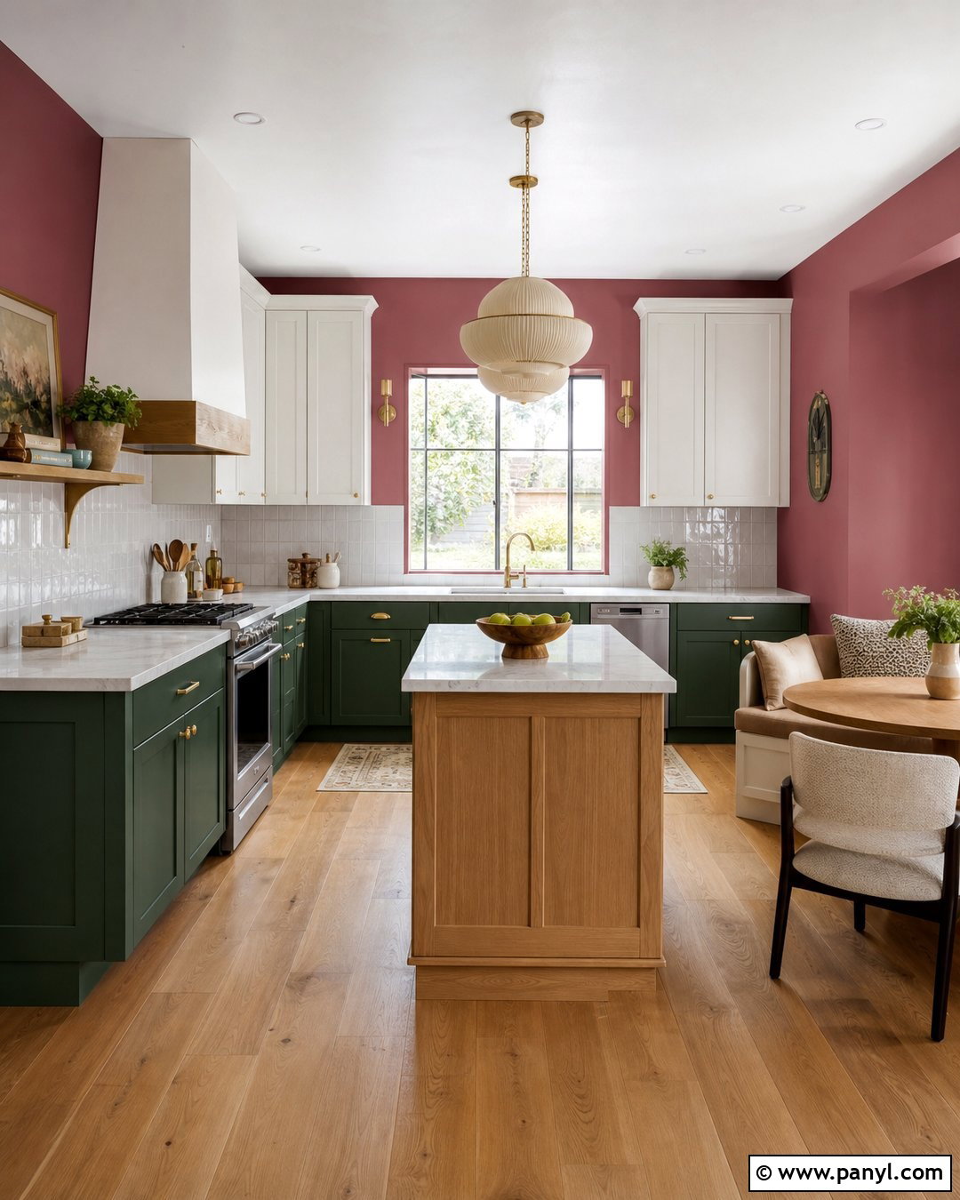 Dark Pink Kitchen With Dark Green Cabinets - 35 dark pink walls