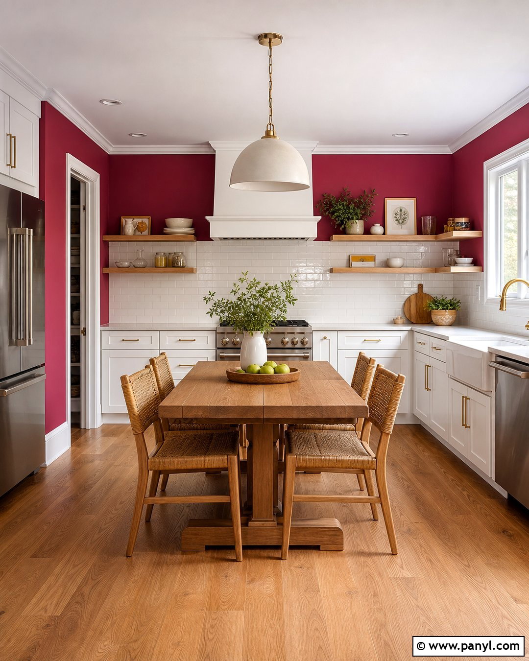 Dark Pink Kitchen With White Cabinets - 35 dark pink walls