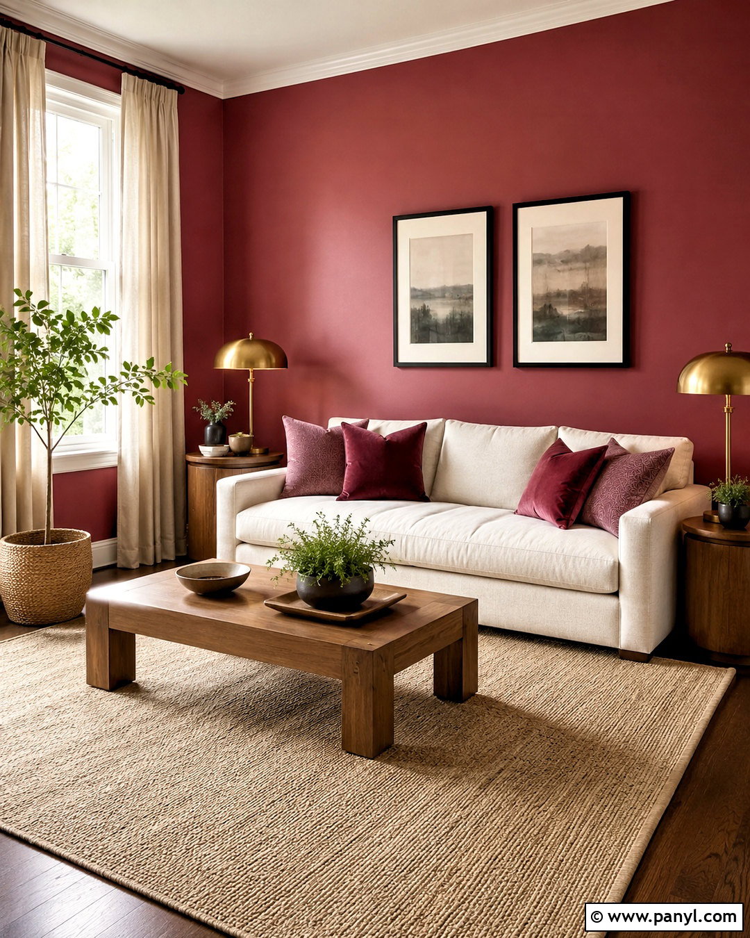 Dark Pink Living Room With Cream Sofa - 20 dark pink living room ideas