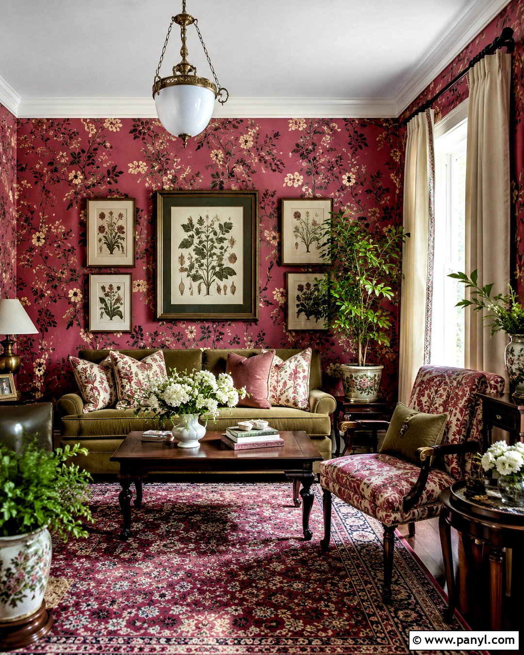 Dark Pink Living Room With Floral Wallpaper - 20 dark pink living room ideas