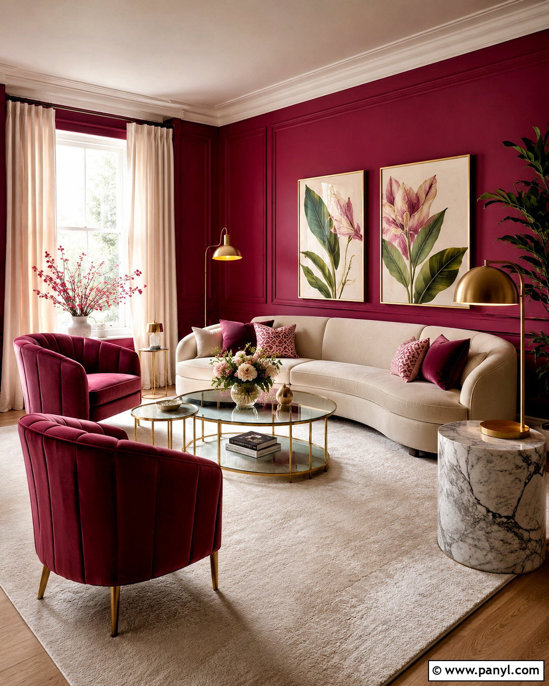 Dark Pink Living Room With Gold Accents - 20 dark pink living room ideas