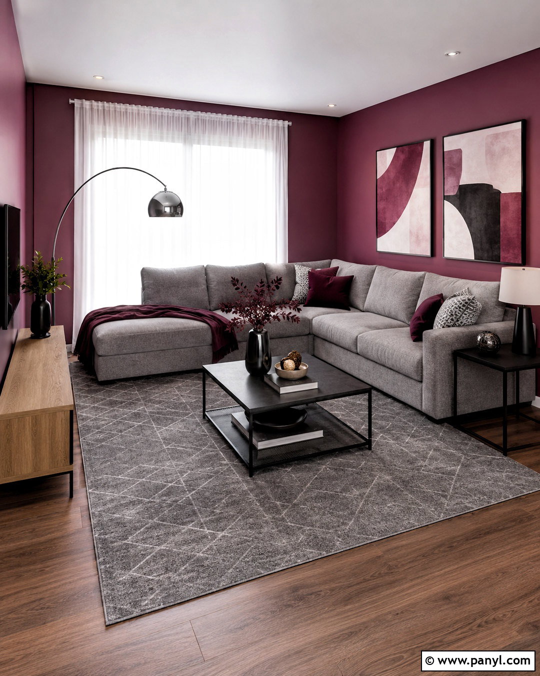 Dark Pink Living Room With Gray Furniture - 20 dark pink living room ideas