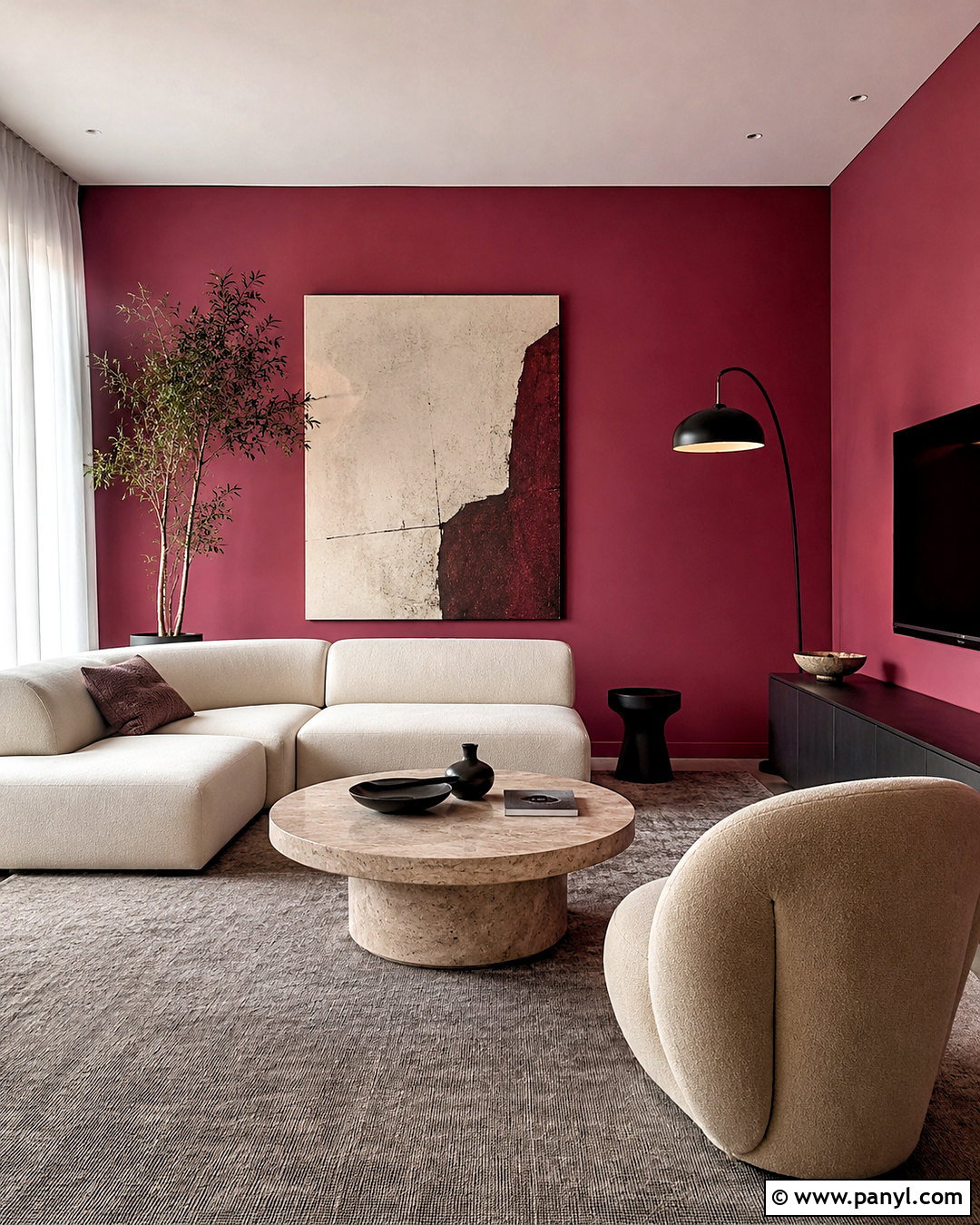 Dark Pink Living Room With Modern Furniture - 20 dark pink living room ideas