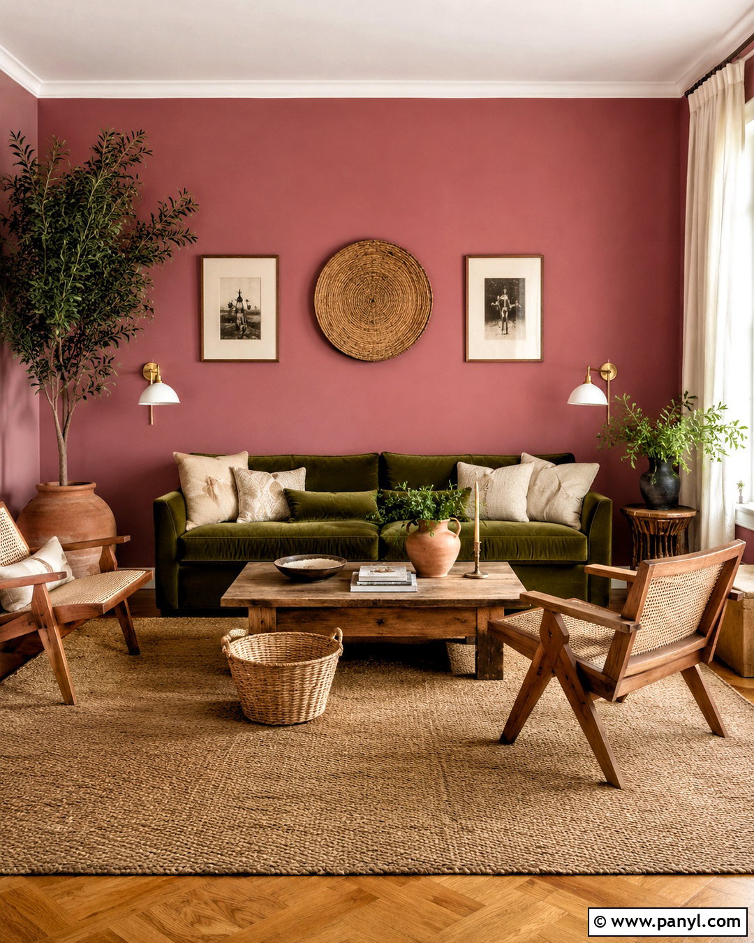 Dark Pink Living Room With Olive Green - 20 dark pink living room ideas