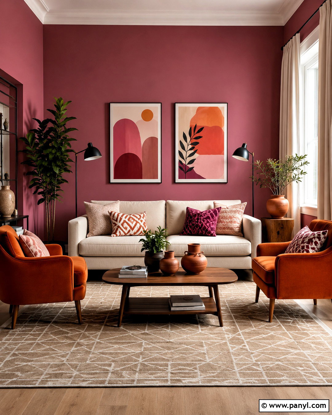 Dark Pink Living Room With Orange Accents - 20 dark pink living room ideas