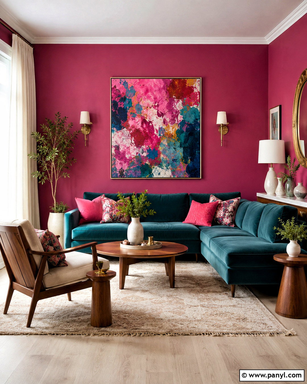 Dark Pink Living Room With Teal Sofa - 20 dark pink living room ideas