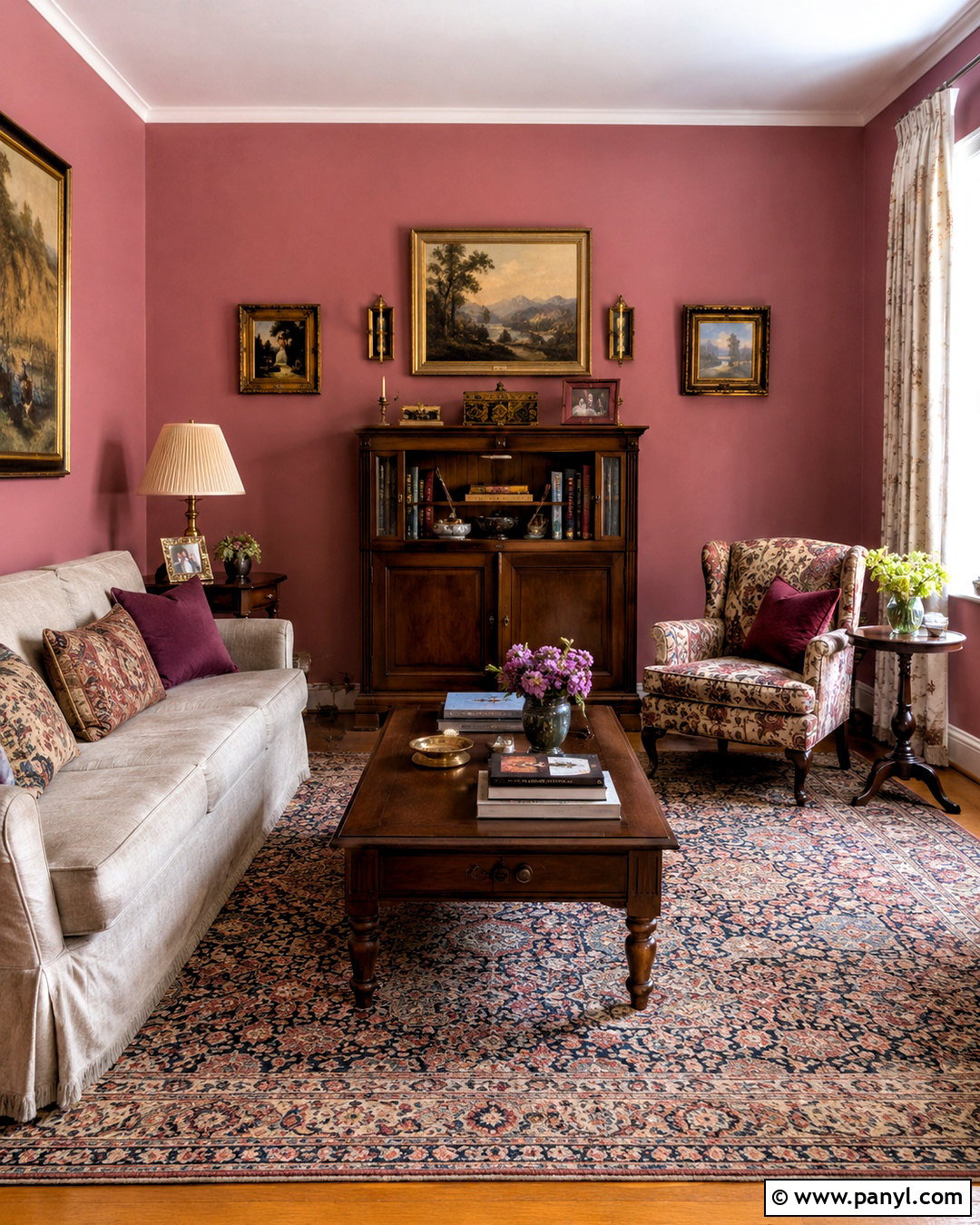 Dark Pink Living Room With Vintage Decor - 20 dark pink living room ideas