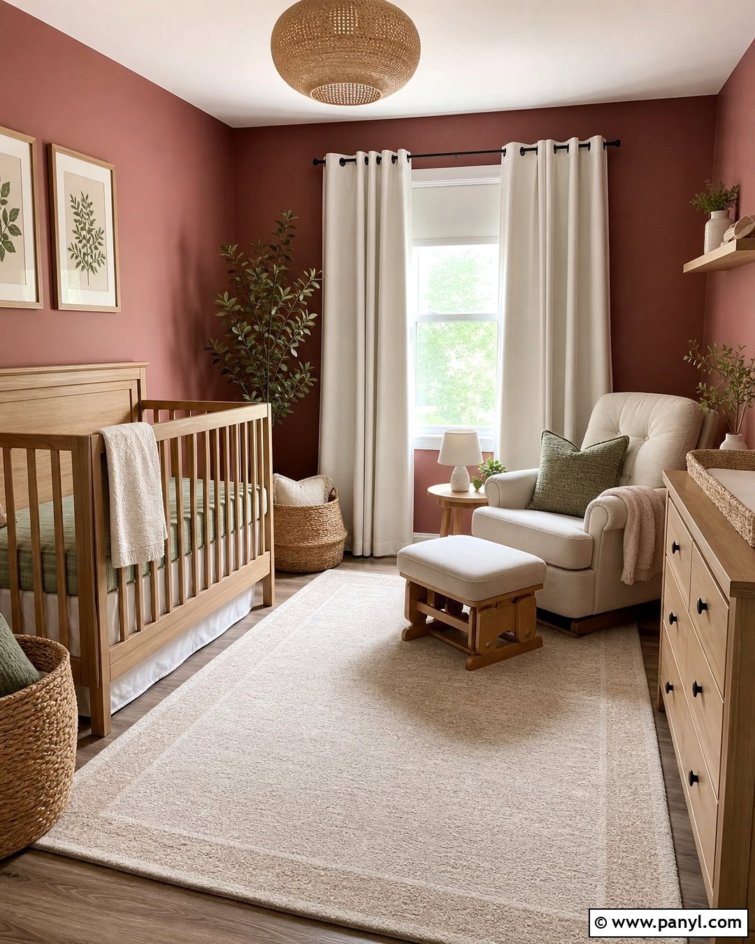 Dark Pink Nursery With Natural Wood - 35 dark pink walls