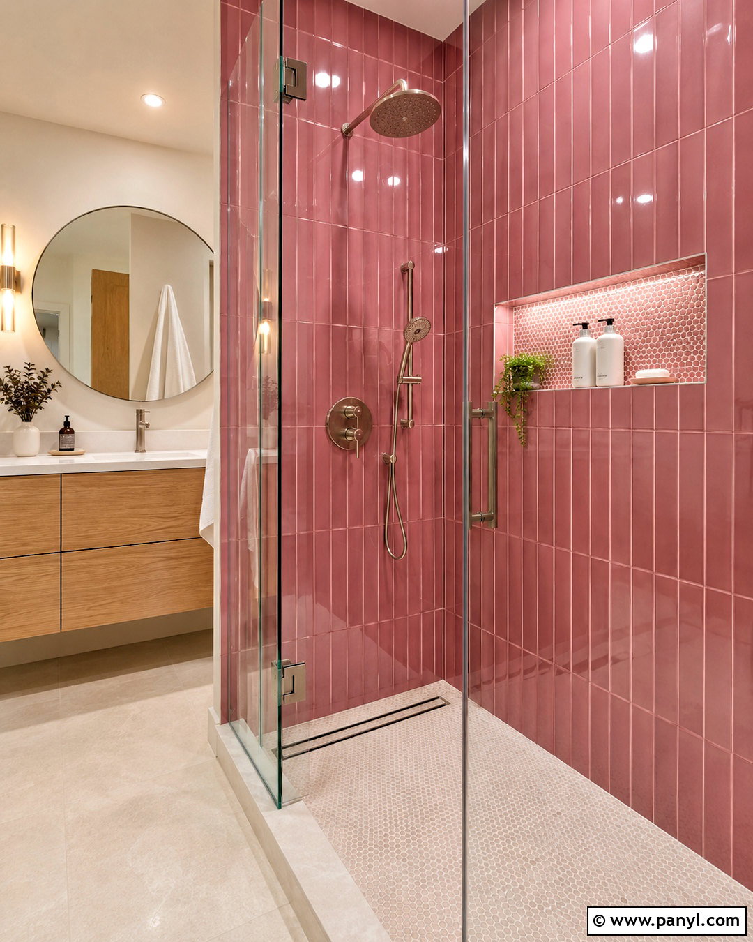 Dark Pink Tile Shower - 20 dark pink bathroom ideas